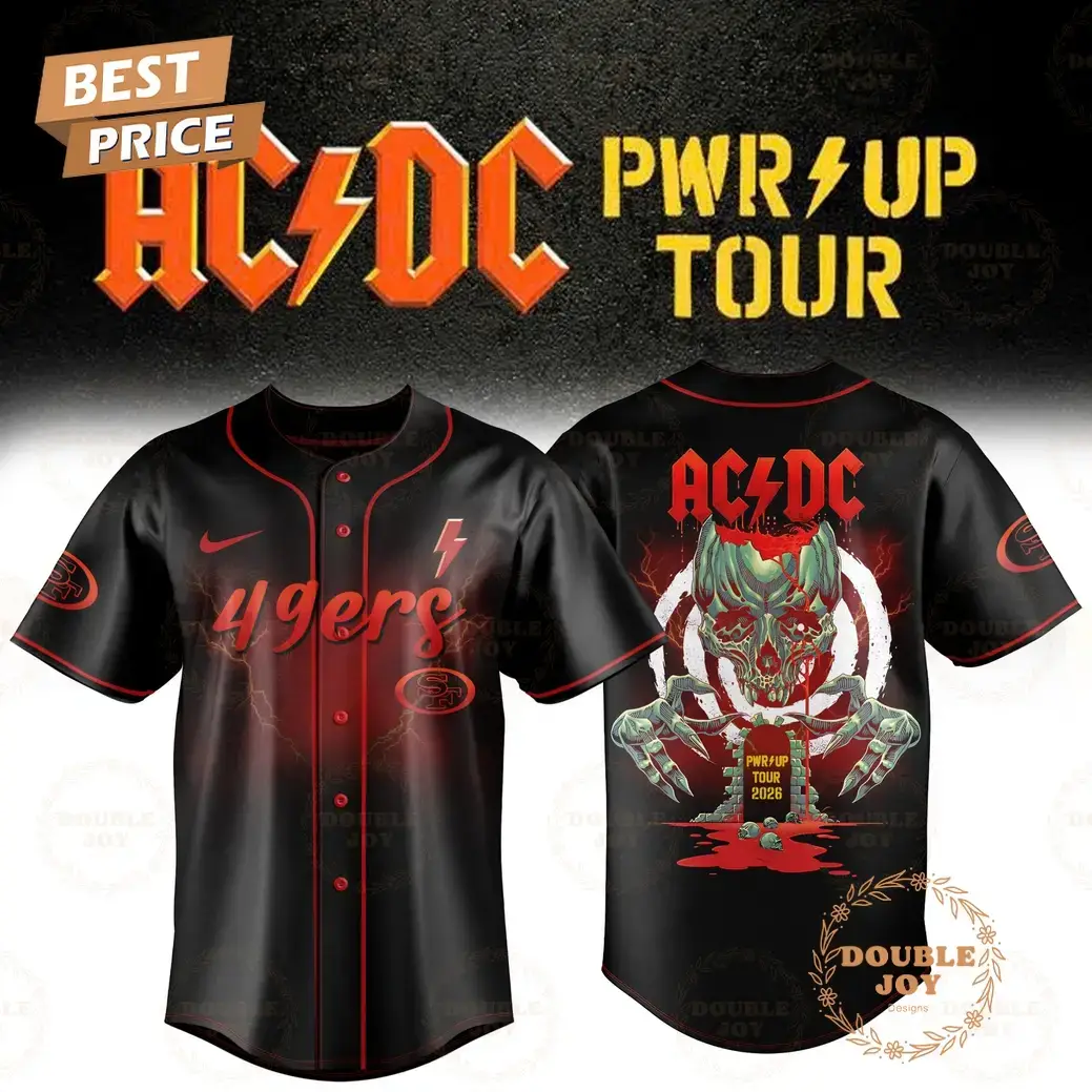 San Francisco 49ers x AC DC Tour 2025 PWR UP Baseball Jersey Image