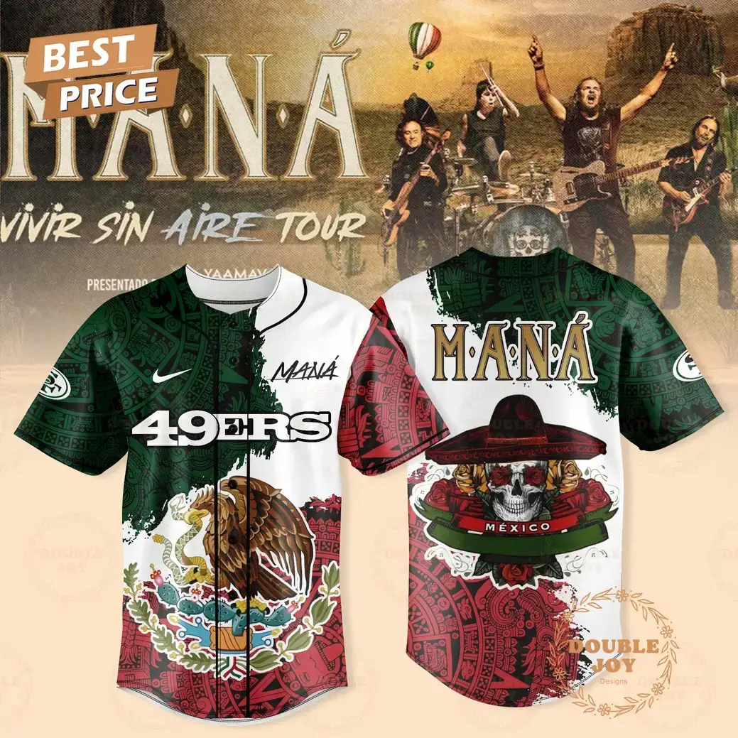 San Francisco 49ers x MANÁ Vivir Sin Aire Tour 2025 Baseball Jersey Image