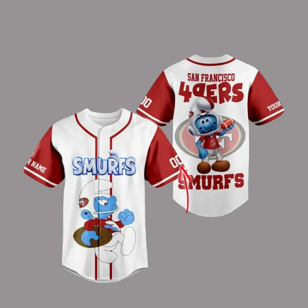 San Francisco 49Ers X The Smurfs Movie Custom Name Baseball Jersey Image