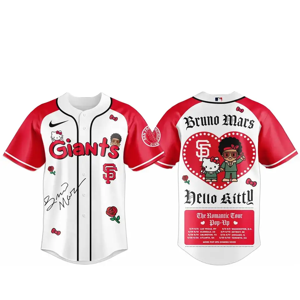 San Francisco Giants Bruno Mars x Hello Kitty 2026 The Romantic Tour Baseball Jersey Image
