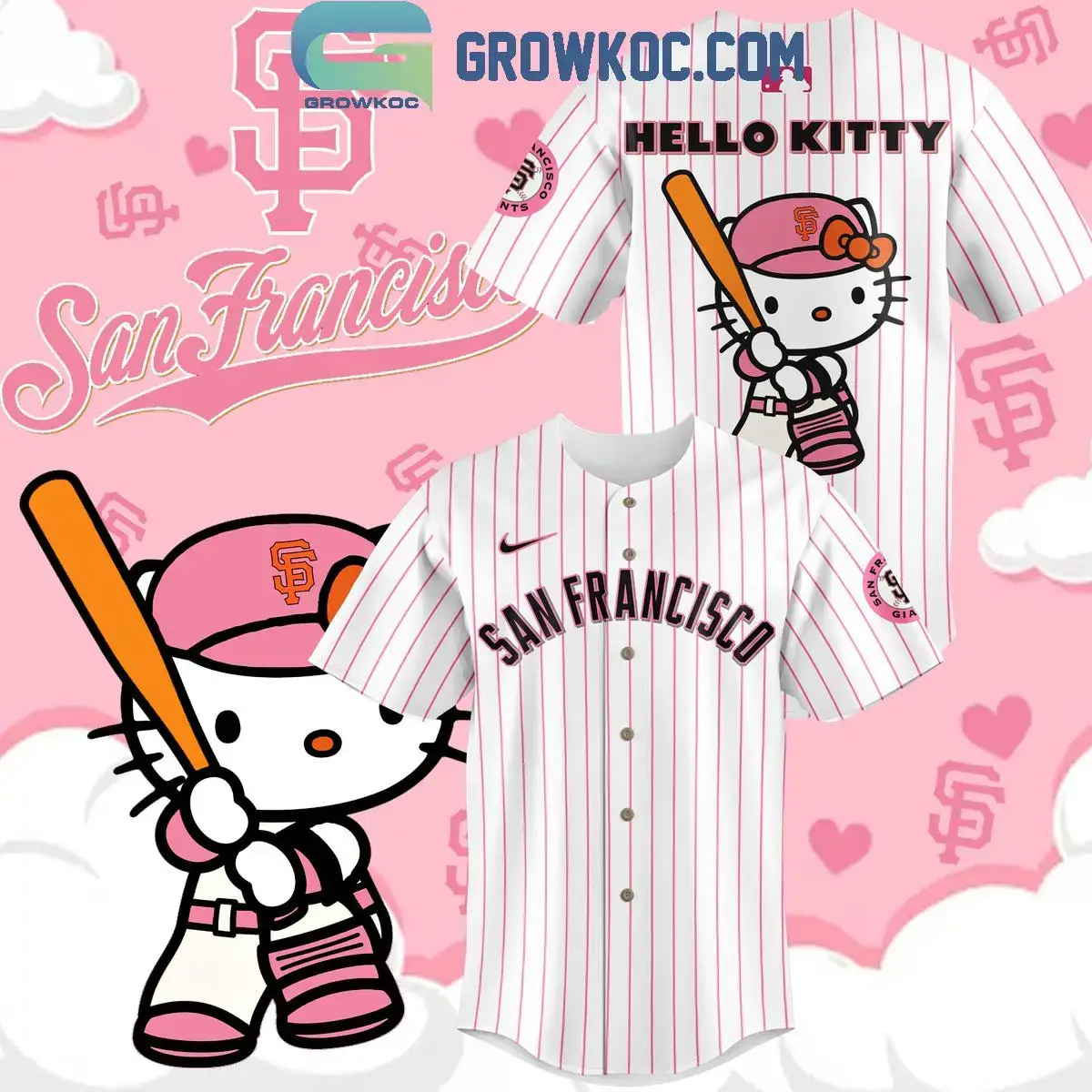 San Francisco Giants Celebrating Hello Kitty 50th Anniversary Baseball Jersey Image