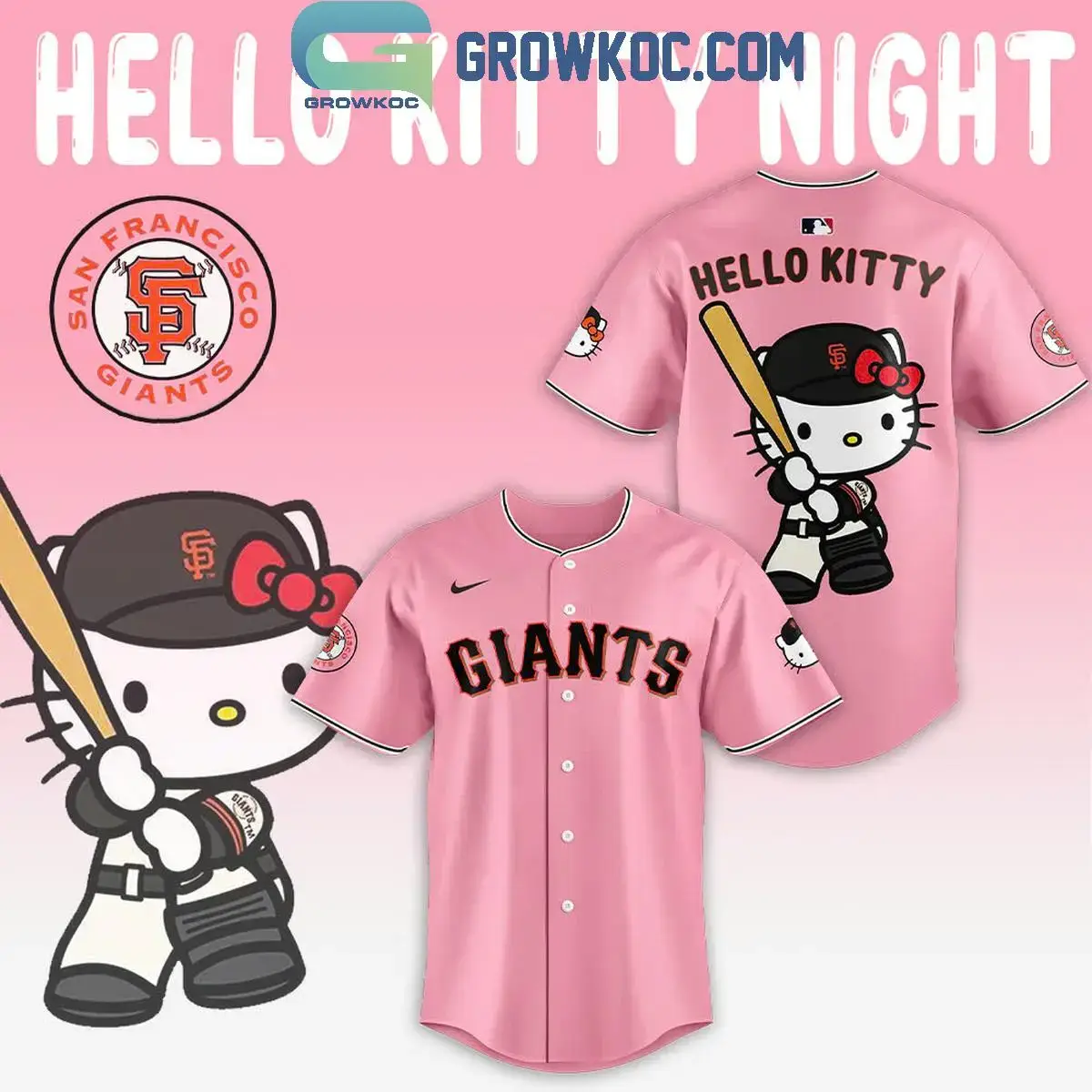 San Francisco Giants Hello Kitty Let's Go Giants Baseball Jersey Image