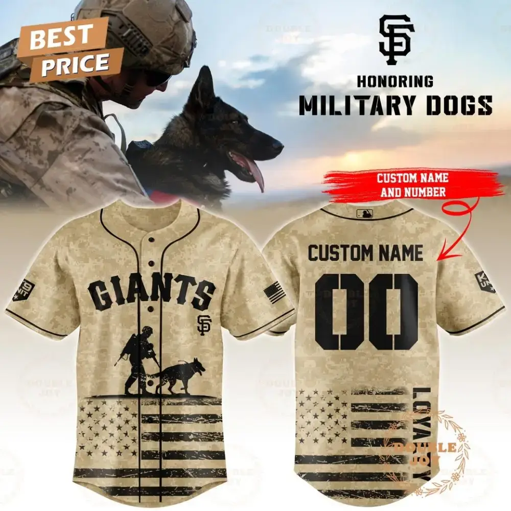 San Francisco Giants Honoring Military Dogs 2025 Custom Name Limited Edition Baseball Jersey Image
