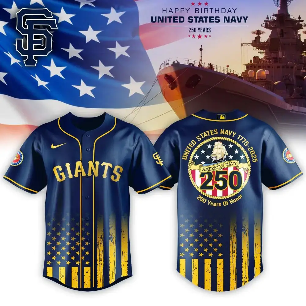 San Francisco Giants Mlb X Usa Happy Birthday Usa Navy Custom Baseball Jersey Image