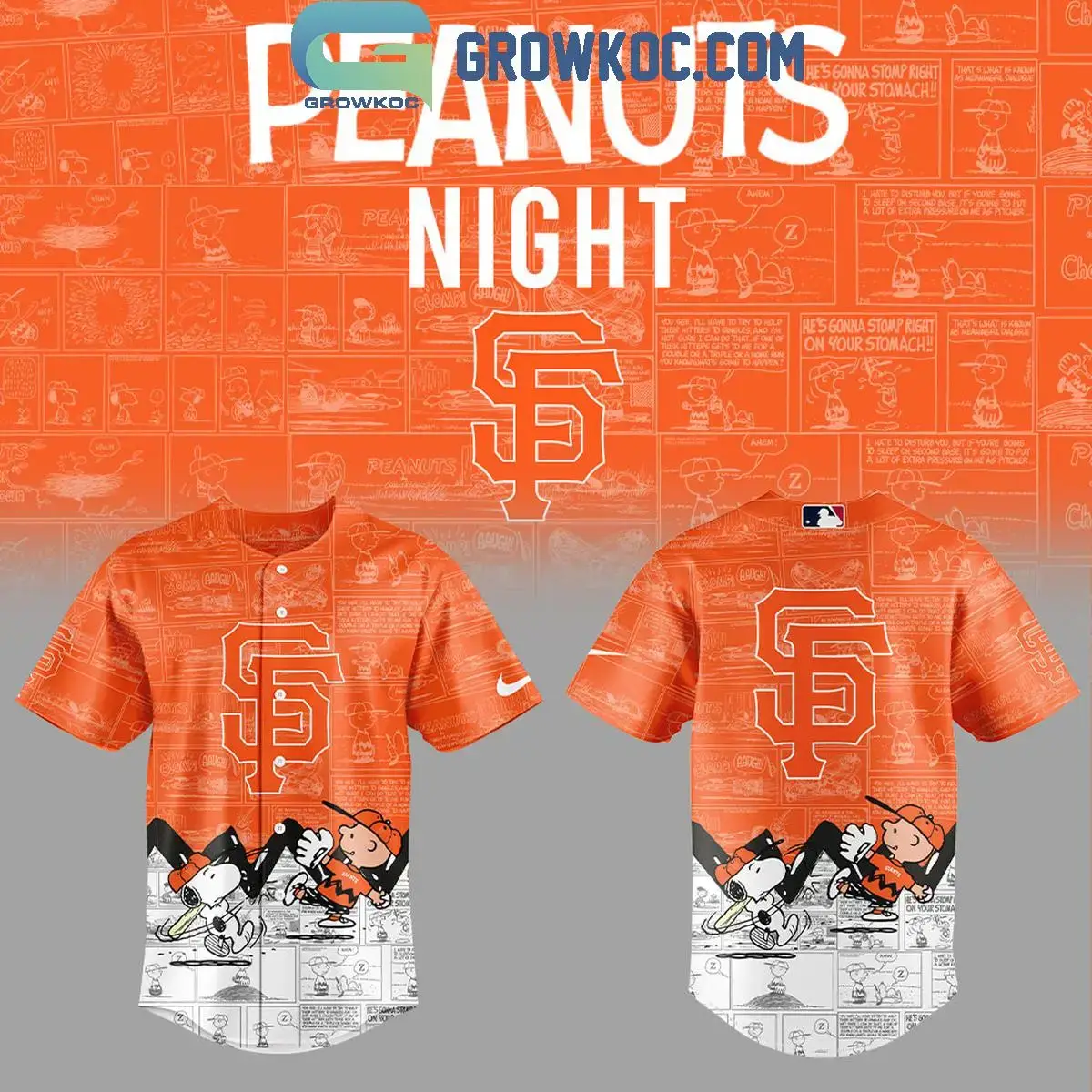 San Francisco Giants Peanuts 75th Anniversary Baseball Jersey Image
