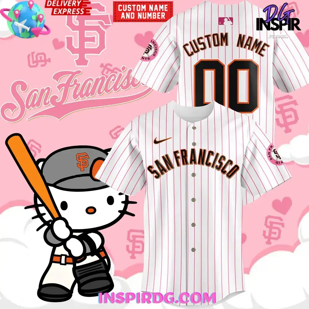 San Francisco Giants X Hello Kitty Night Custom Stripe Baseball Jersey Image