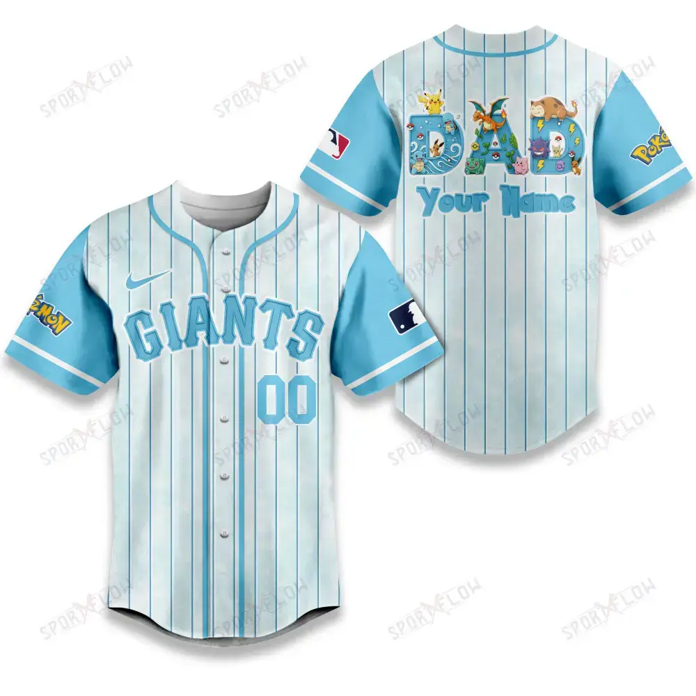 San Francisco Giants X Pokemon Dad Pastel Blue Baseball Jersey Image