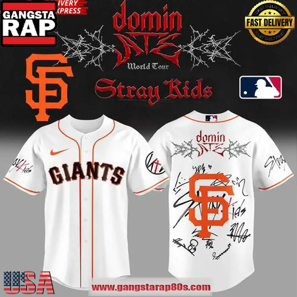 San Francisco Giants x Stray Kids World Tour Baseball Jersey Shirt Image