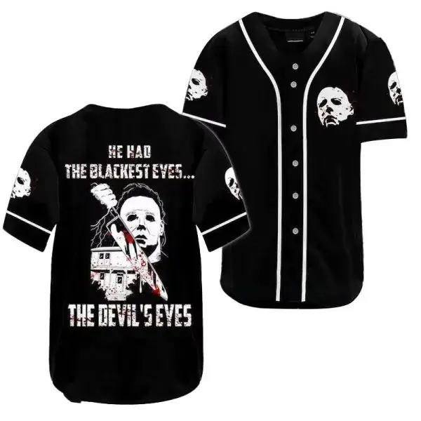 Scary Movie Baseball Jersey - Horror Themed, Black Graphic Tee - Perfect For Halloween Fans Image