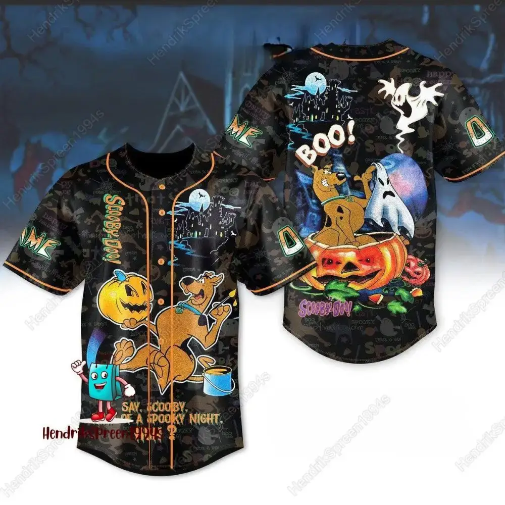 Scooby-Doo Halloween Baseball Jersey – Spooky Ghost & Pumpkin Design Image