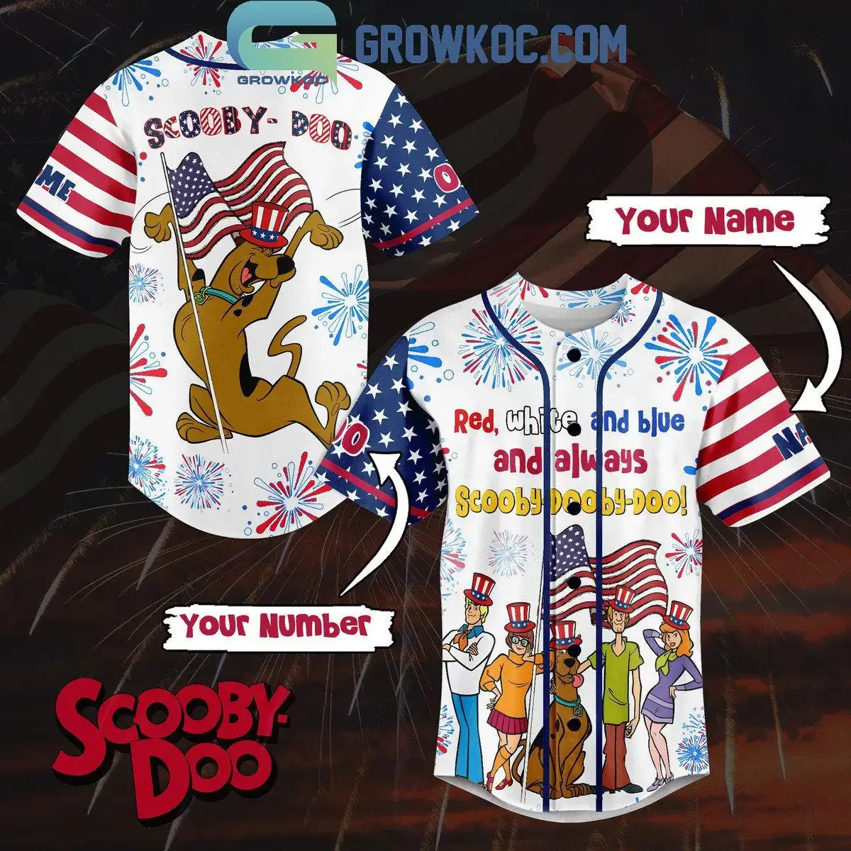 Scooby-Doo Red White And Blue And Always Scooby-Doo Personalized Baseball Jersey Image