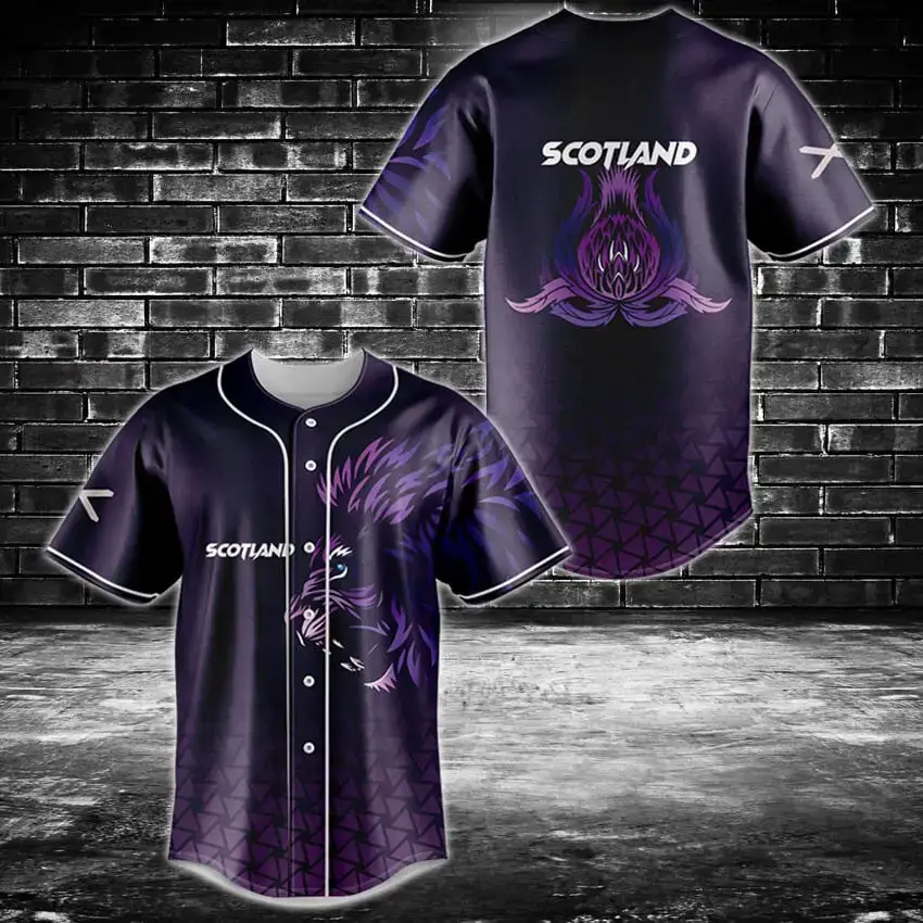 Scotland Thistle Baseball Jersey - Stylish Purple Team Sportswear For Fans Image