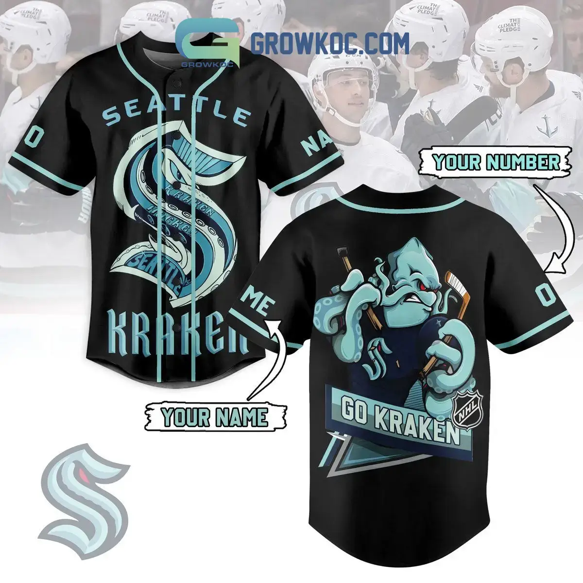 Seattle Kraken Go Kraken Personalized Baseball Jersey Image