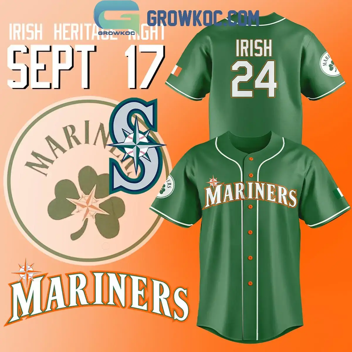 Seattle Mariners 2024 Irish Heritage Baseball Jersey Image