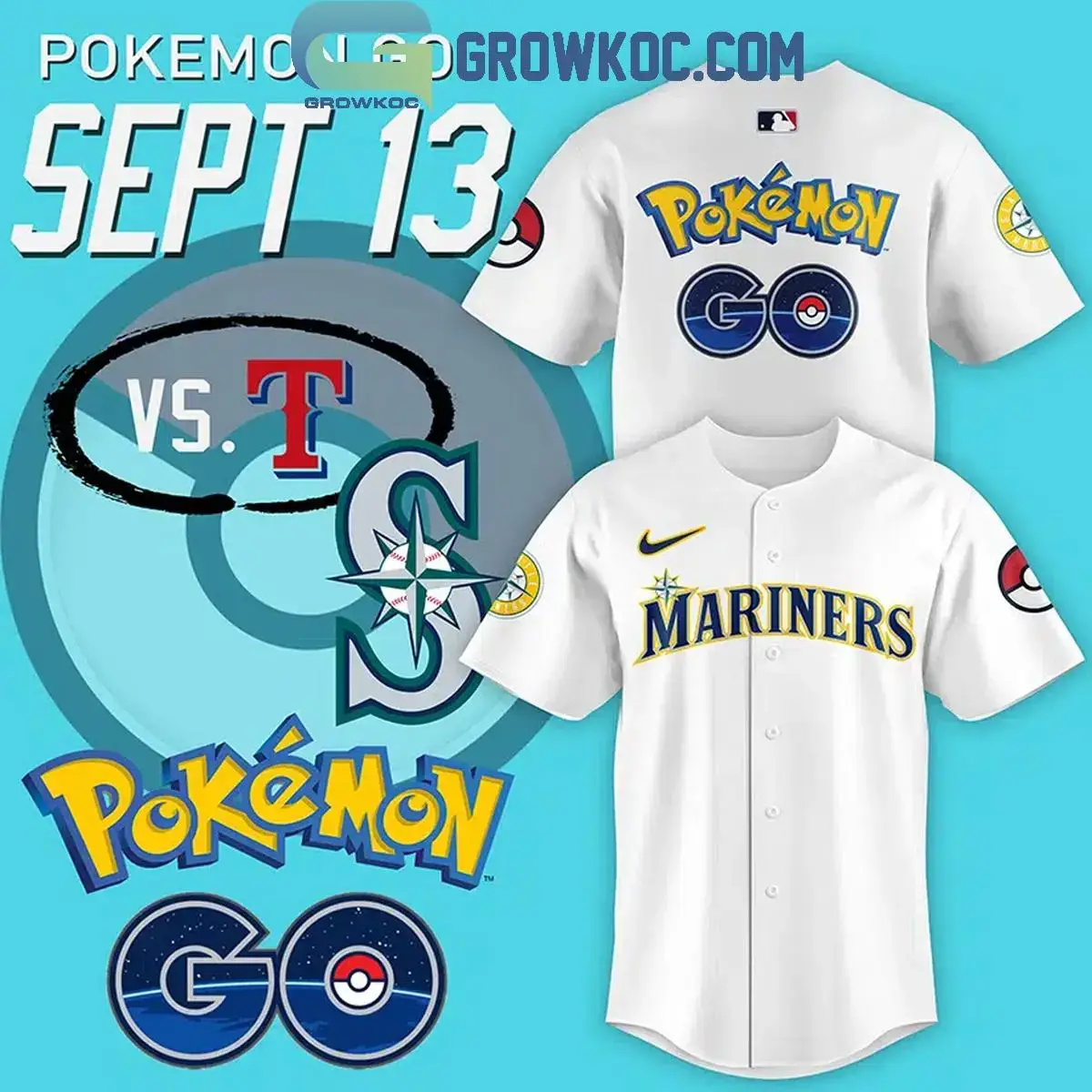Seattle Mariners 2024 Pokemon GO Baseball Jersey Image