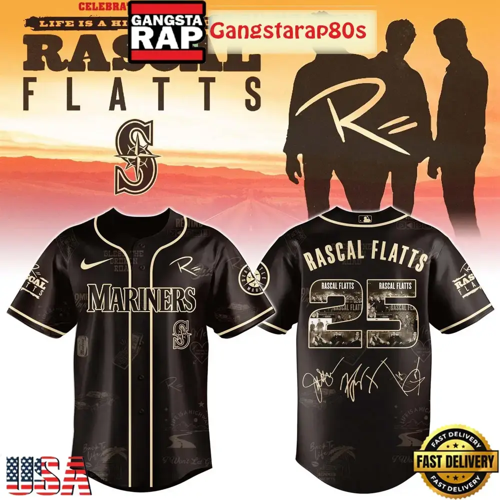 Seattle Mariners Celebrating Rascal Flatts 25 Years Tour Baseball Jersey Image