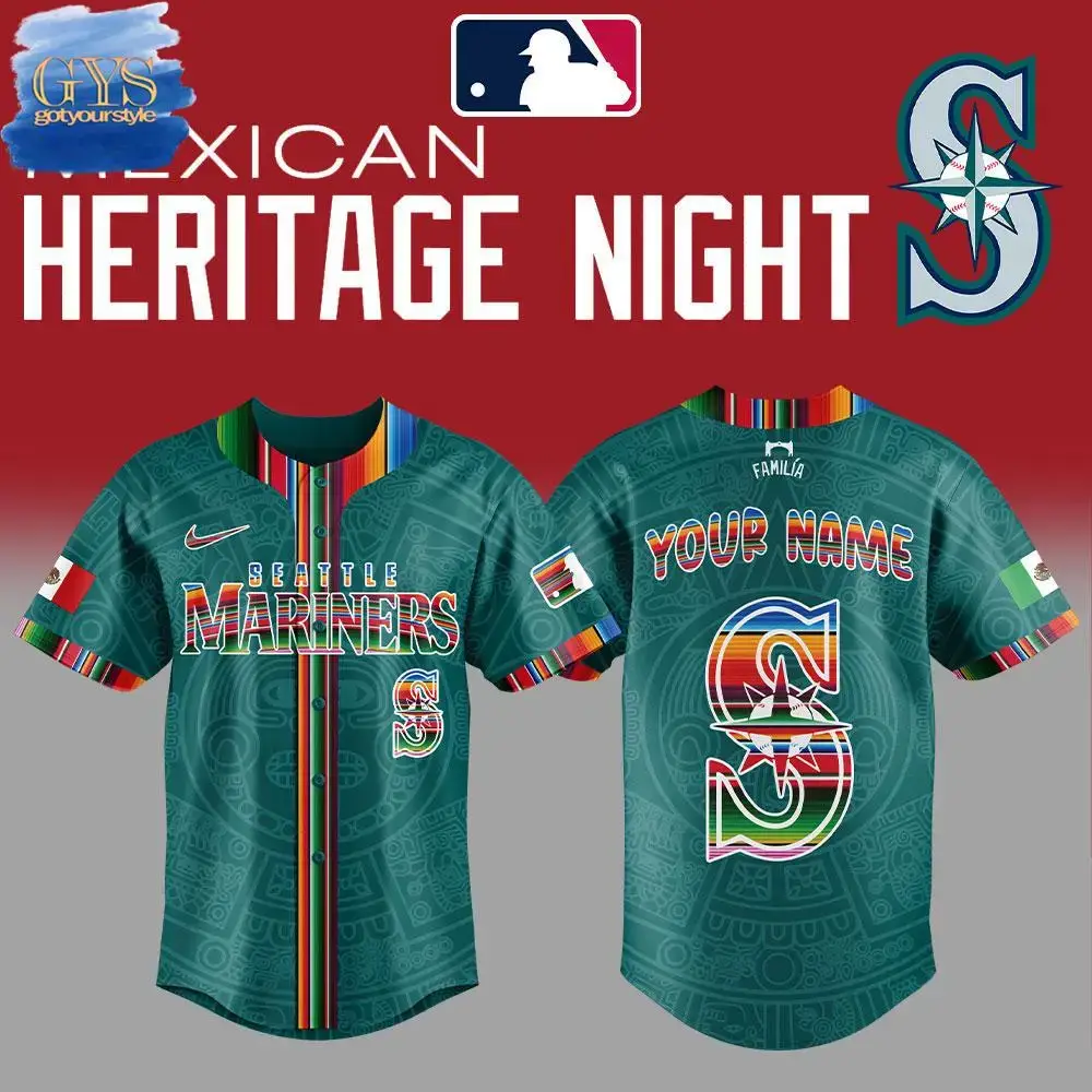 Seattle Mariners Custom Jersey - Mexican Heritage Night Edition - Personalize With Your Name! Image