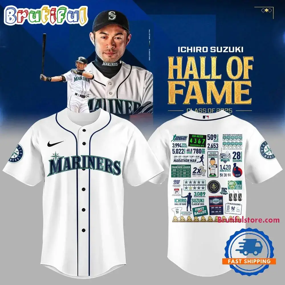 Seattle Mariners ICHIRO x Hall Of Fame Class of 2025 Baseball Jersey Image