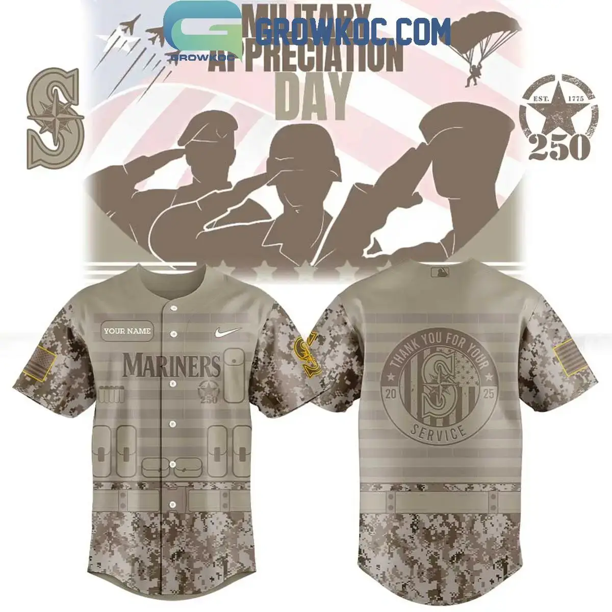 Seattle Mariners Military Appreciation 250th Anniversary 2025 Jersey Image