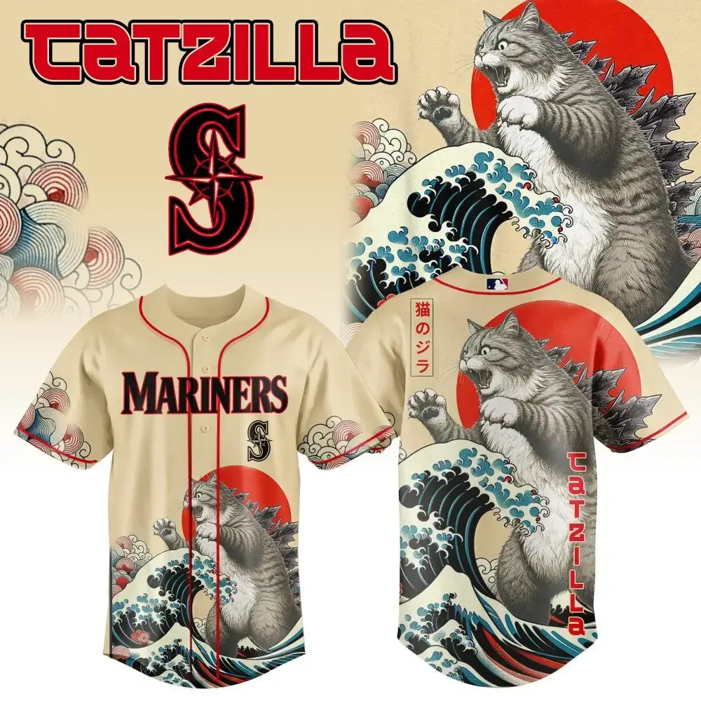 Seattle Mariners Mlb X Catzilla Style Japans Custom Baseball Jersey Image