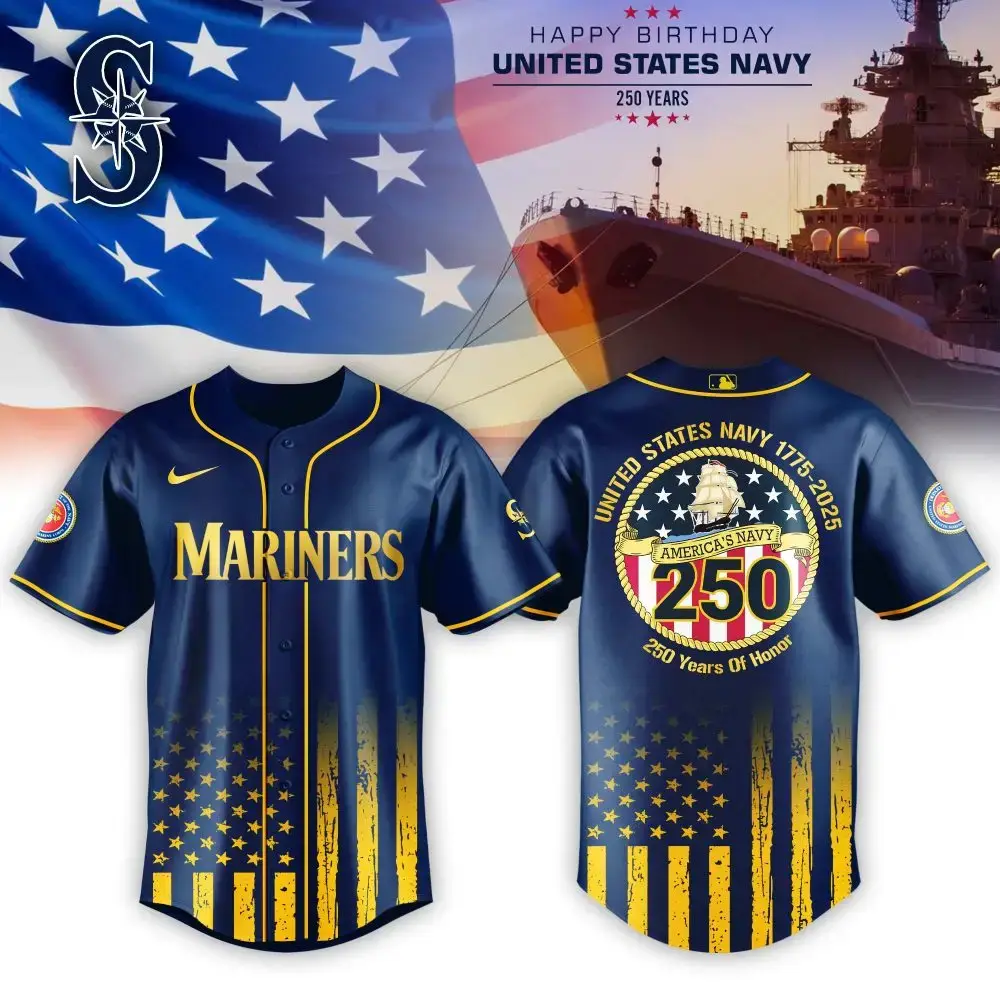 Seattle Mariners Mlb X Usa Happy Birthday Usa Navy Custom Baseball Jersey Image