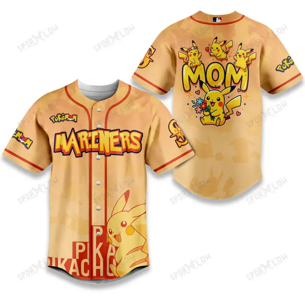Seattle Mariners Pikachu Mom Art Baseball Jersey Image