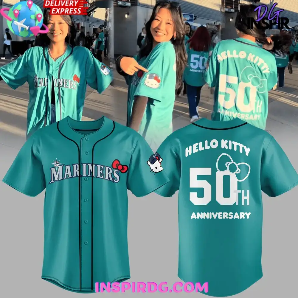 Seattle Mariners X Hello Kitty 50Th Anniversary Baseball Jersey Image