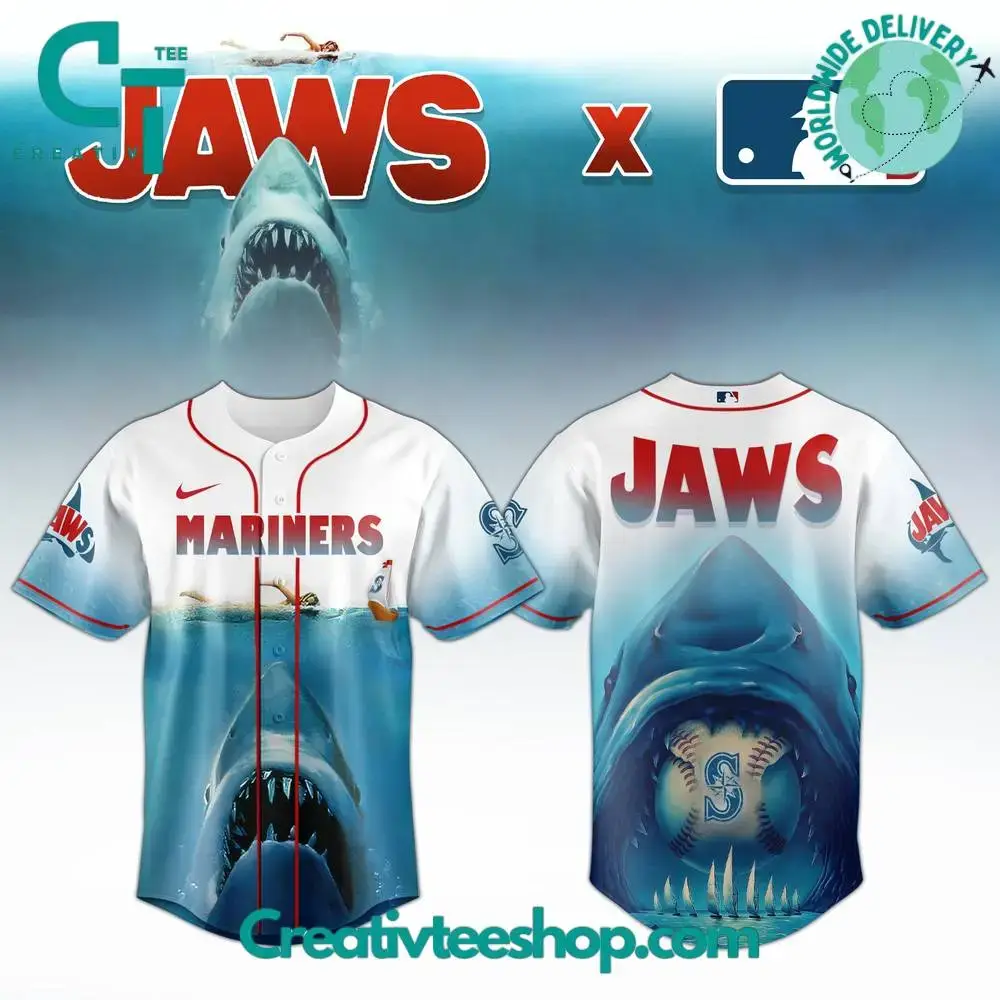 Seattle Mariners X Jaws Movie 50Th Anniversary Special Baseball Jersey Image