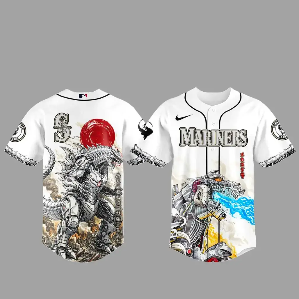 Seattle Mariners x MechaGodzilla Monster Baseball Jersey Image