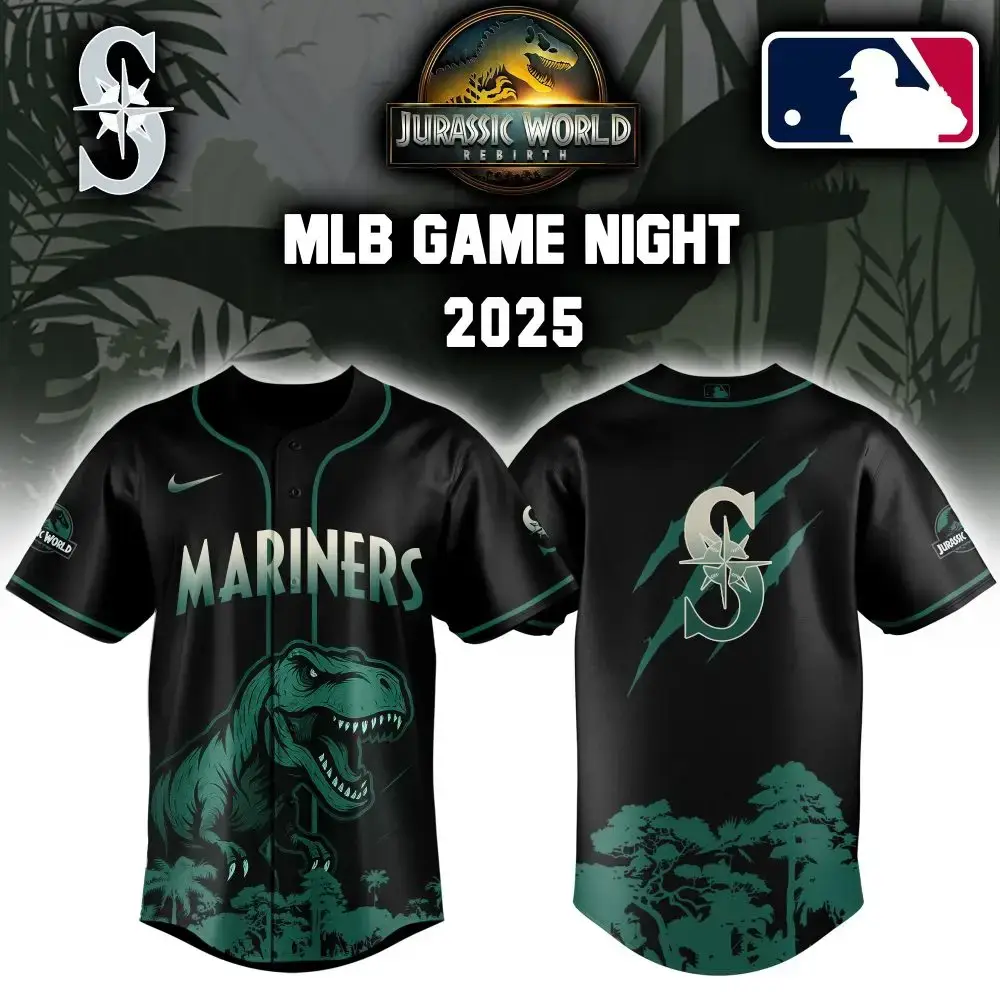 Seattle Mariners X Mlb Jurassic World Custom Baseball Jersey Image