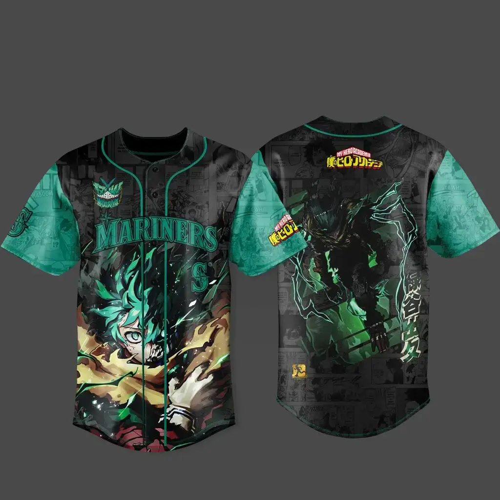 Seattle Mariners x My Hero Academia U.S. Tour 2026 Izuku Midoriya Baseball Jersey Image