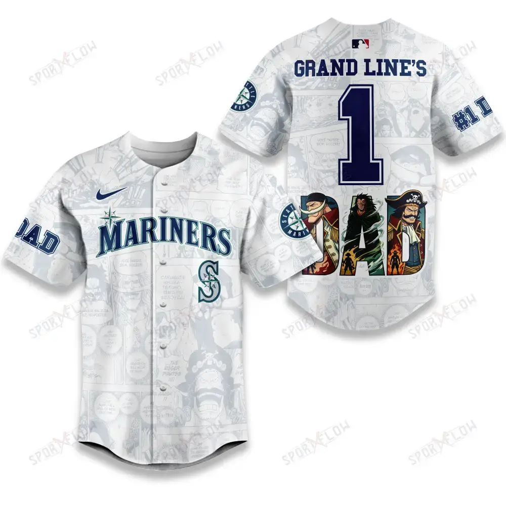 Seattle Mariners X One Piece Grand Line'S #1 Dad Custom Baseball Jersey Image