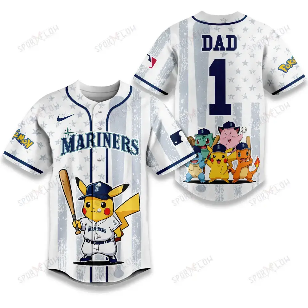 Seattle Mariners X Pokemon Night Dad Edition Baseball Jersey Image