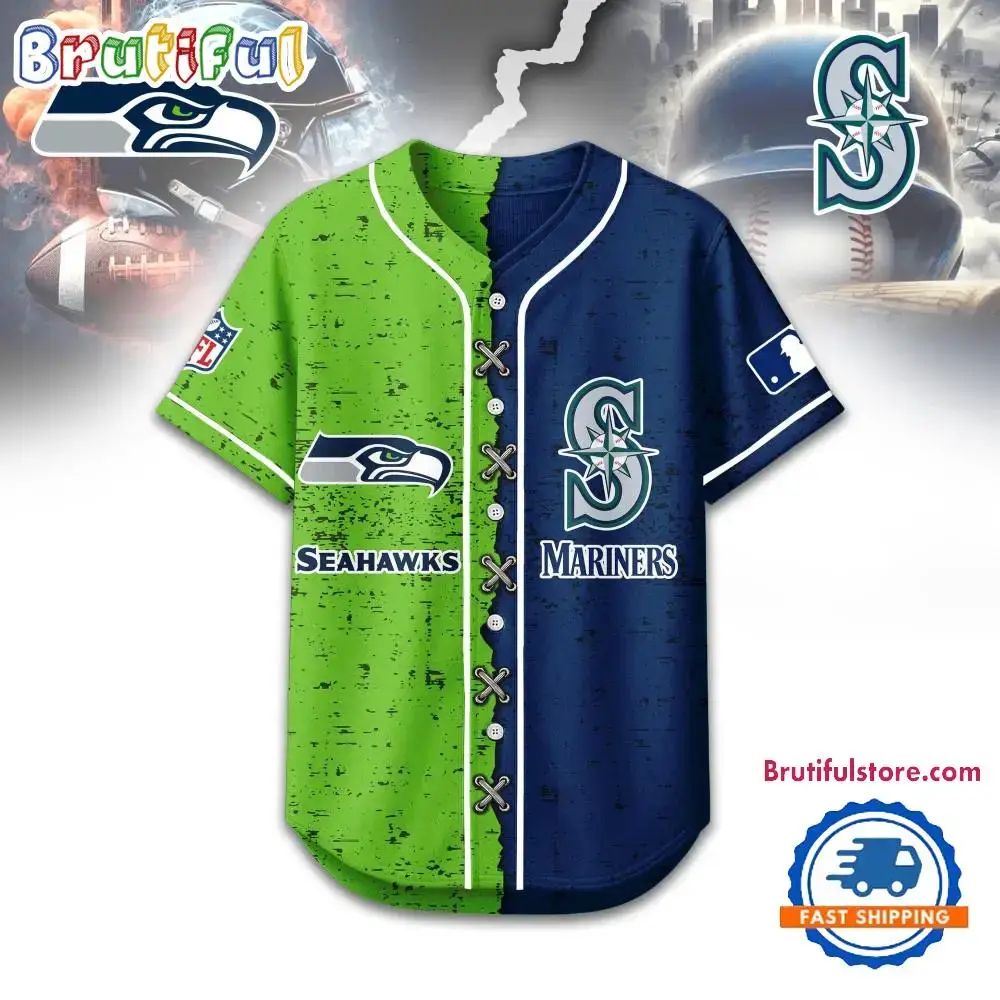 Seattle Seahawks Mix Seattle Mariners Sporty New Design Baseball Jersey Image
