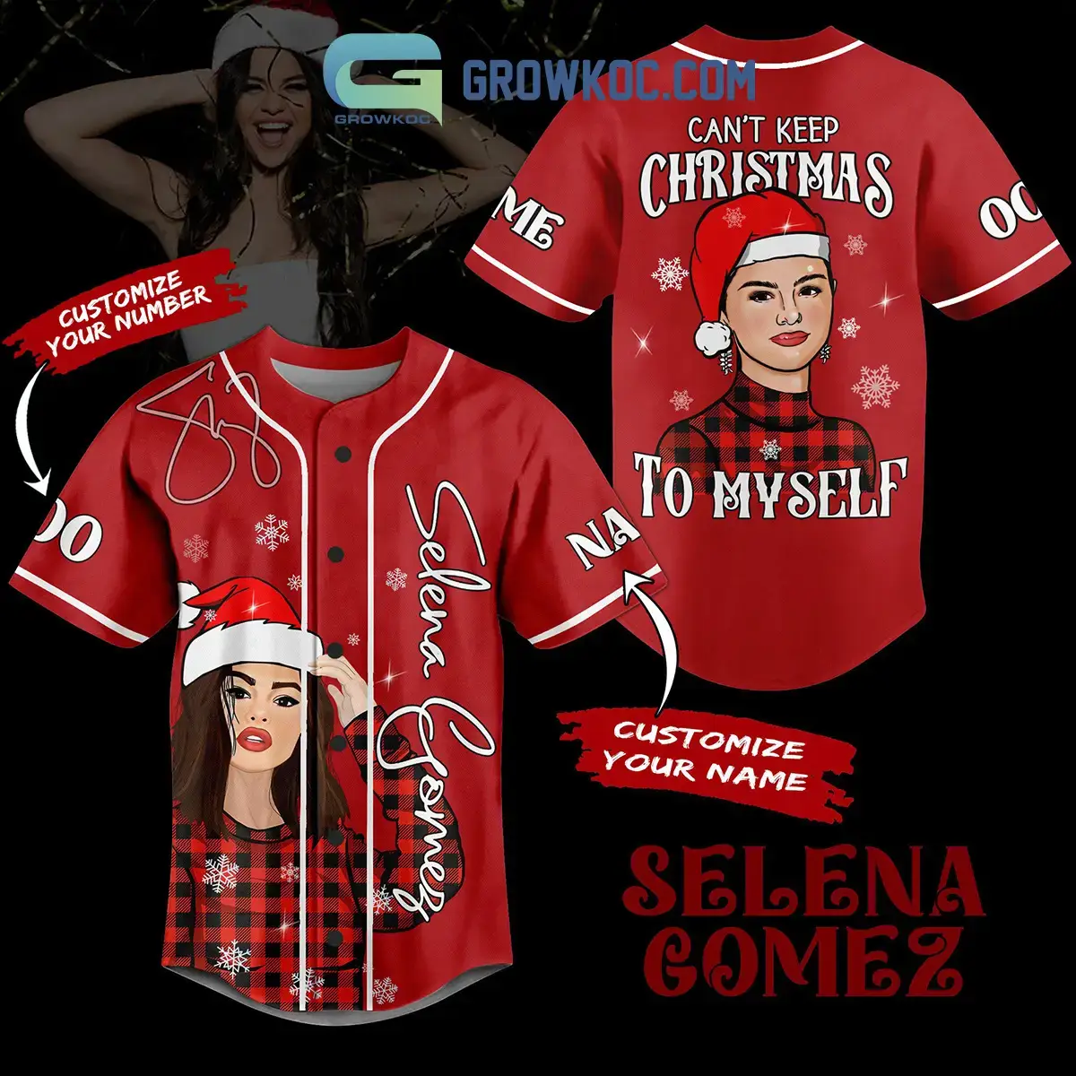 Selena Gomez Can Not Keep Christmas To Myself Custom Name Baseball Jersey Image