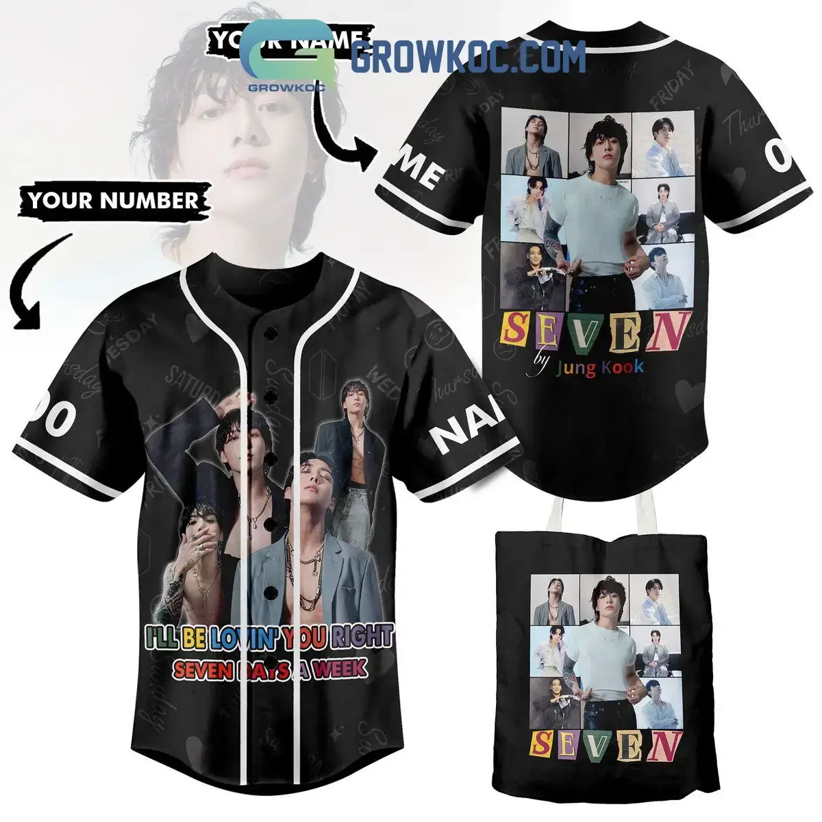 Seven By Jung Kook I'll Be Lovin' You Right Seven Days A Week Personalized Baseball Jersey Image