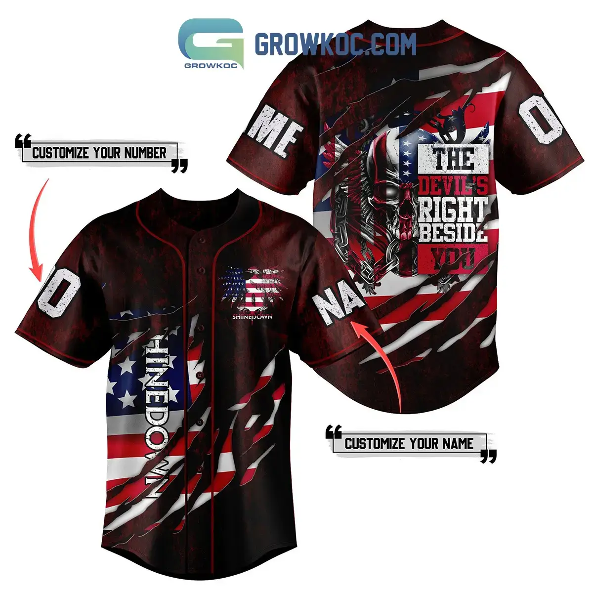 Shinedown The Devil's Right Beside You Red Personalized Baseball Jersey Image
