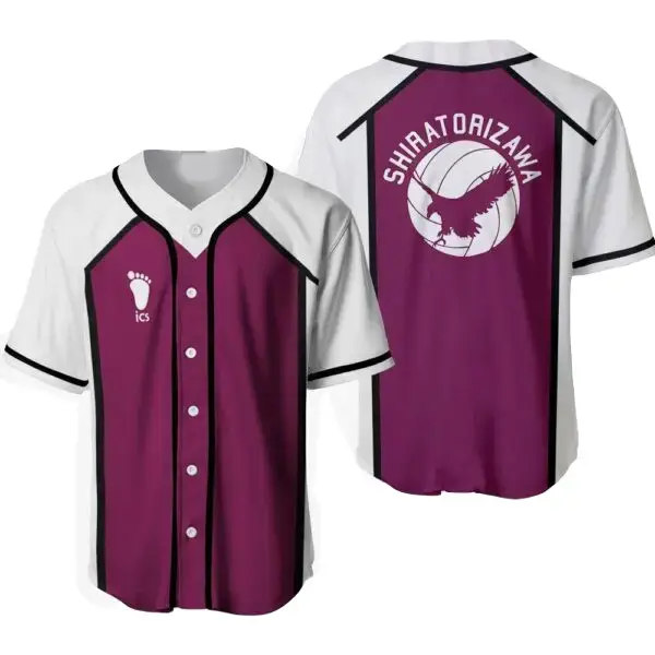Shiratorizawa Baseball Jersey - Stylish Purple & White Unisex Sportswear - Perfect For Anime Fans! Image