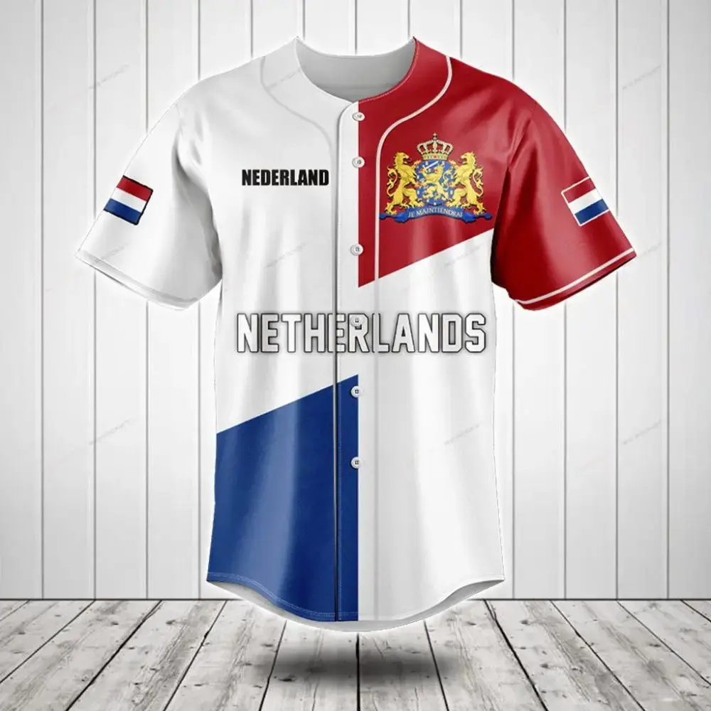 Show Your Pride: Netherlands Flag Baseball Jersey – Stylish & Comfortable! Image