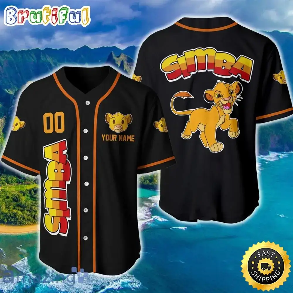 Simba Lion King Black Yellow Red Ombre Cartoon Baseball Jersey Image