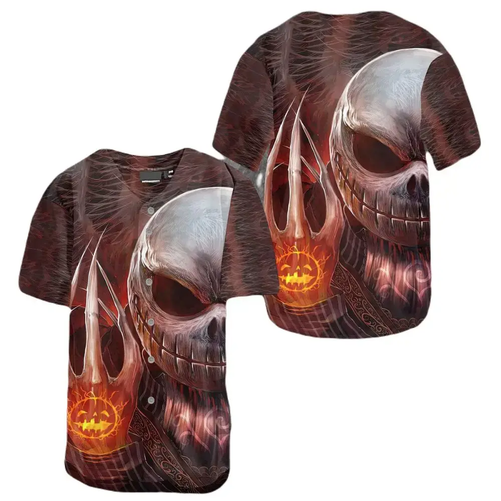 Skull & Flames Baseball Jersey - Bold Halloween Shirt For Men - Unique Gothic Style Image