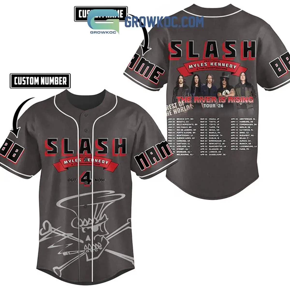 Slash Myles Kennedy The River Is Rising Tour 2024 Personalized Baseball Jersey Image