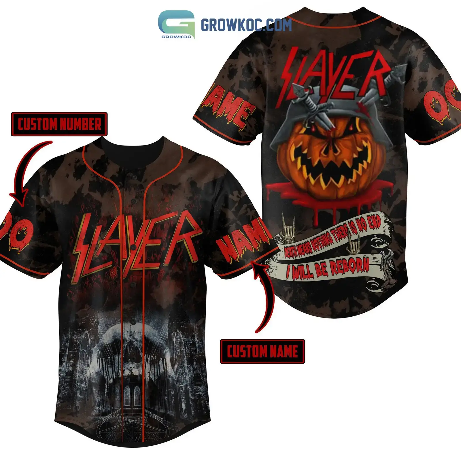 Slayer Death Means Nothing There Is No End I Will Be Reborn Halloween Personalized Baseball Jersey Image