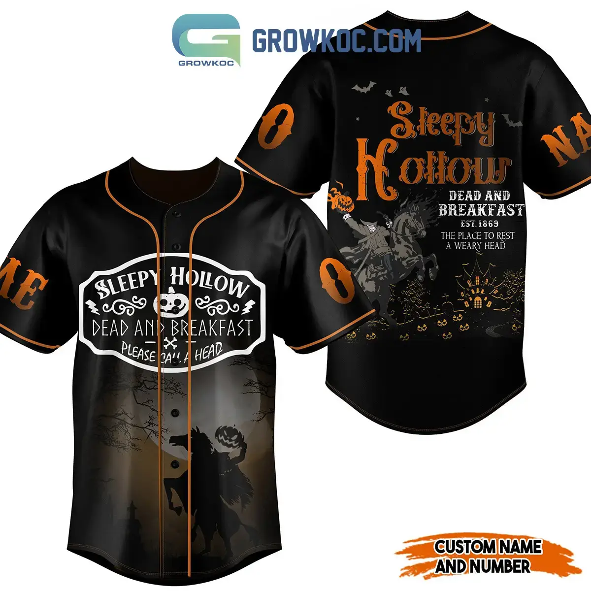 Sleepy Hollow Dead and Breakfast EST 1869 The Place To Rest A Weary Head Personalized Baseball Jersey Image