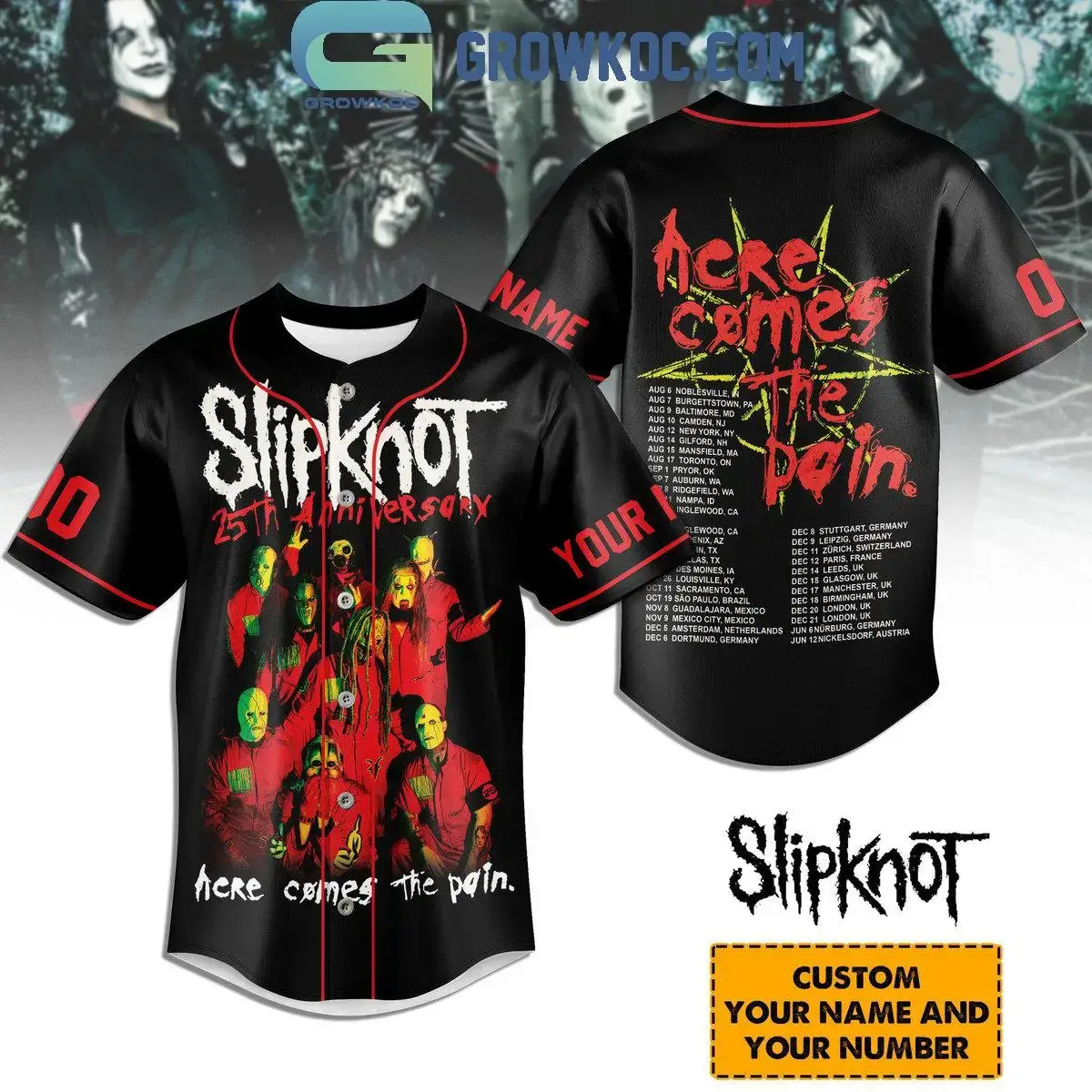Slipknot Here Cones The Pain 2024 Tour Fan Schedule Personalized Baseball Jersey Image