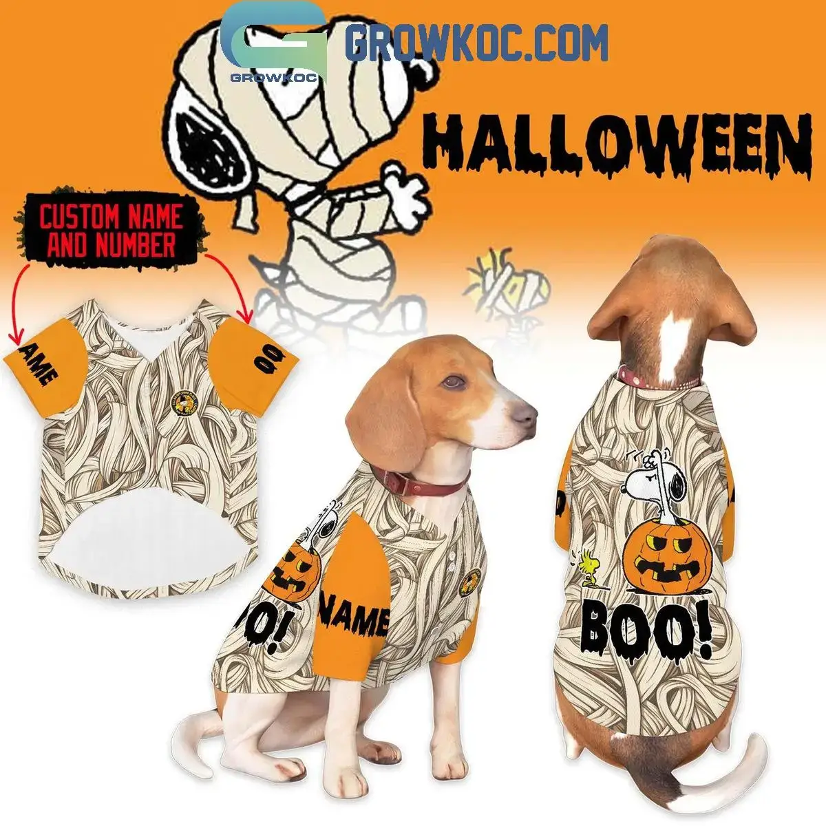 Snoopy Halloween Boo Personalized Pet Baseball Jersey Image