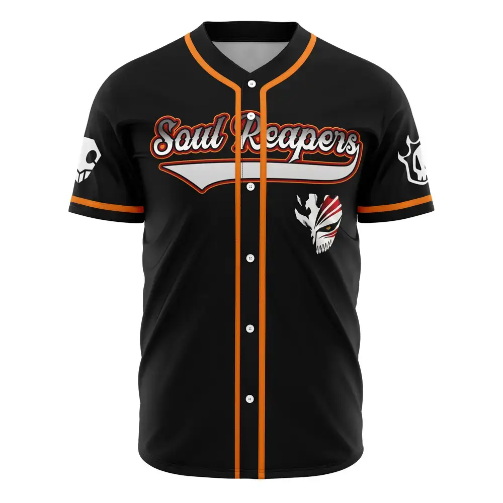 Soul Reapers Baseball Jersey - Black & Orange Design, Premium Quality, Unisex Sportswear Image