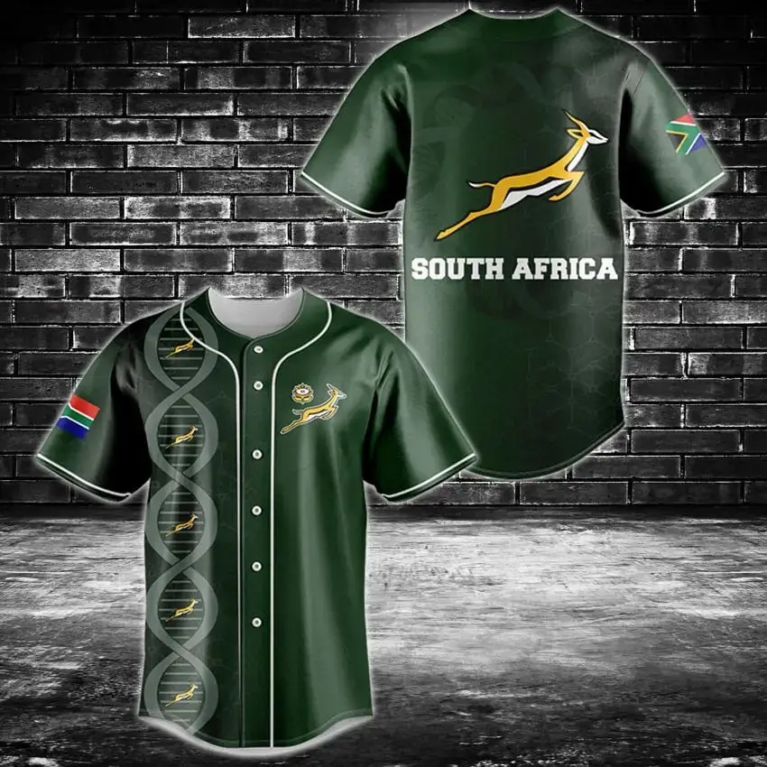 South Africa Pride Baseball Jersey - Stylish Green Sportswear With Flag & Springbok Design Image