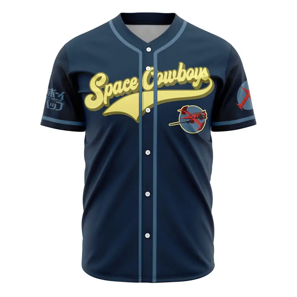 Space Cowboys Baseball Jersey - Stylish Navy Blue Sportswear With Retro Graphics Image