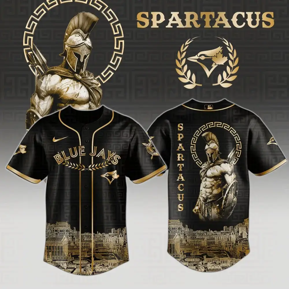Spartacus Warrior Baseball Jersey – Black & Gold Blue Jays Design, Limited Edition Image